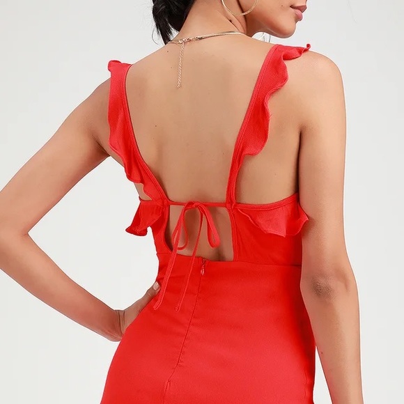 NWOT Lulus Carmela Coral Red Ruffled Mini Dress Small - Picture 4 of 9